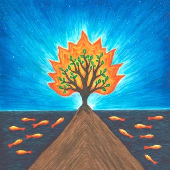 In this original book illustration, by Jason Koltuniak in Saved by the Alphabet from Divine Providence Press, God is revealed in all of His creation.